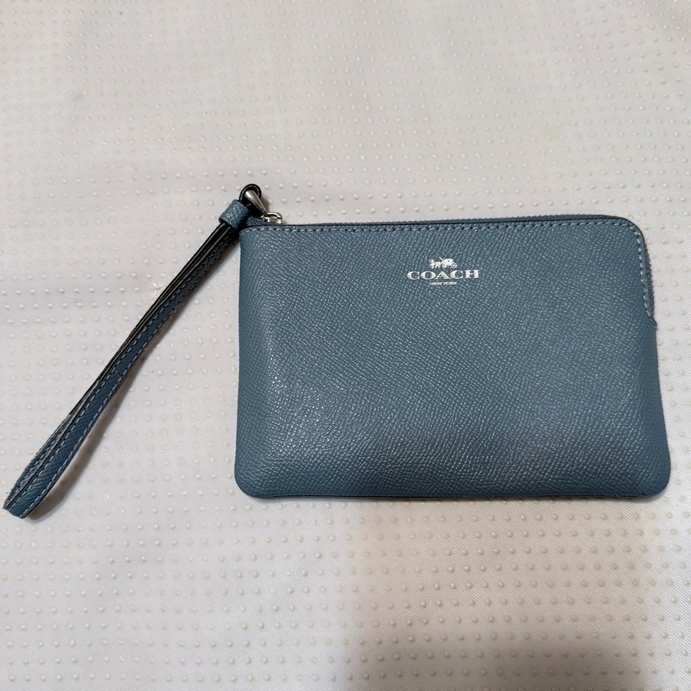 Coach Slate Blue Saffiano Wristlet